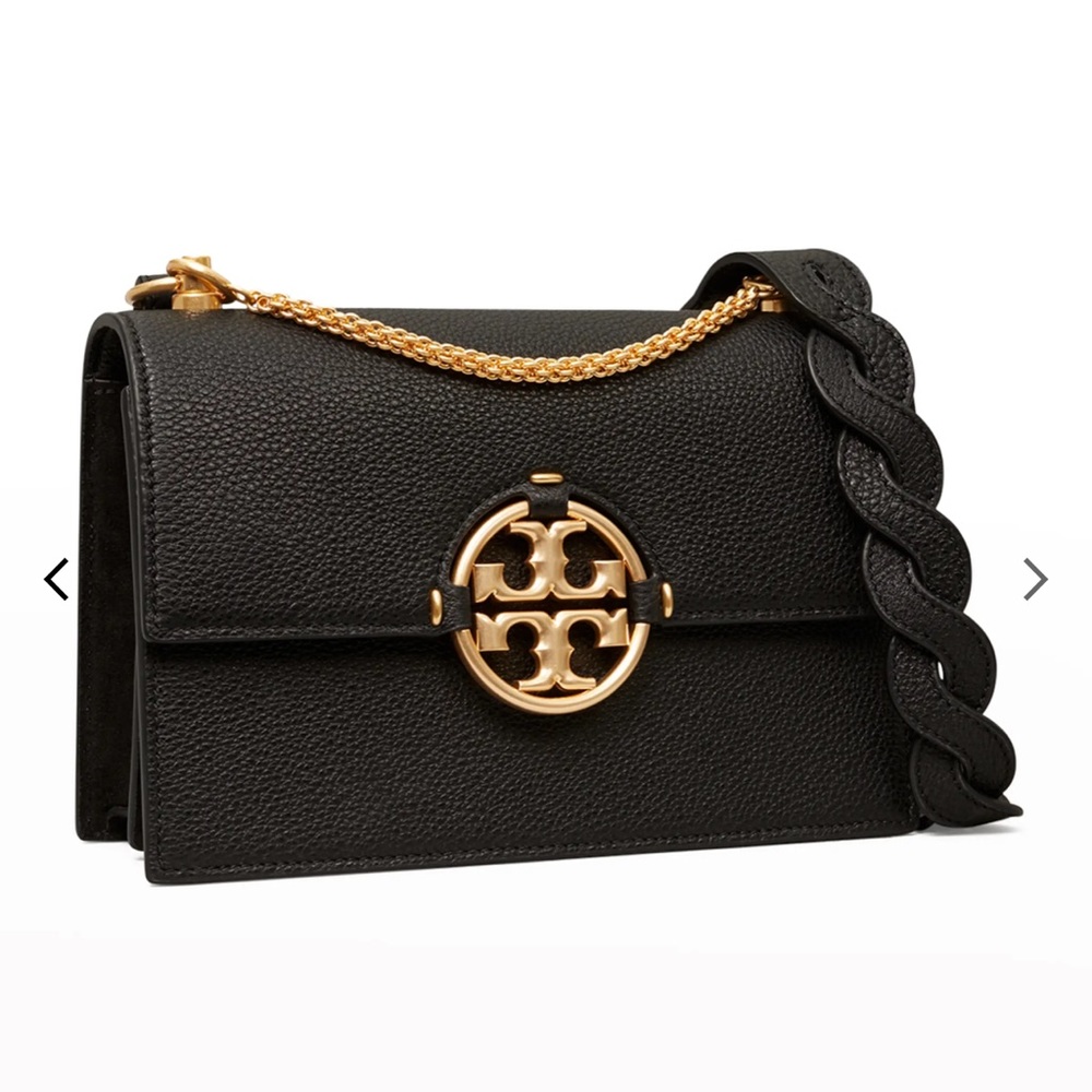 NWOT Tory Burch Small Miller Black/gold leather shoulder bag